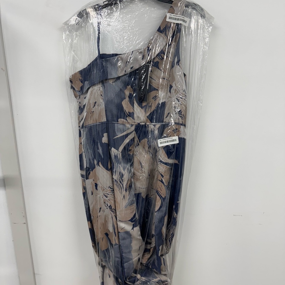 Aidan Mattox Blue and White One-Shoulder Cocktail Sundress
